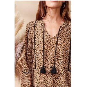 Dolan Split Neck Animal Print Blouse